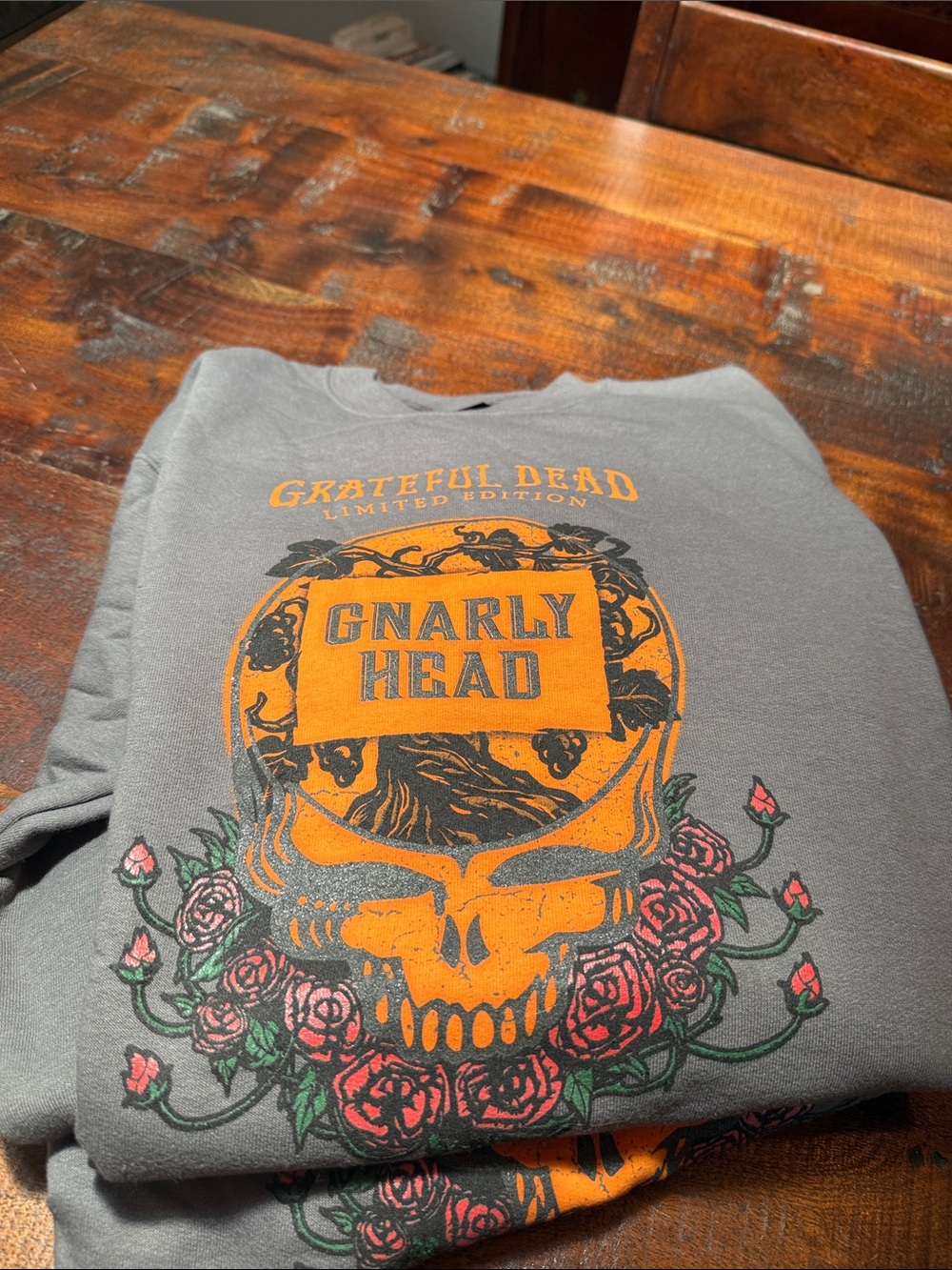 Grateful Dead Gray Pullover with Orange Skull & Pink Roses